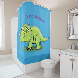 Cute happy green triceratops dinosaur cartoon douchegordijn