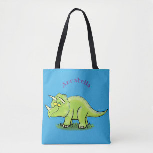 Cute happy green triceratops dinosaur cartoon draagtas