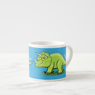Cute happy green triceratops dinosaur cartoon espresso kop