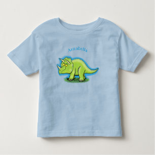 Cute happy green triceratops dinosaur cartoon kinder shirts