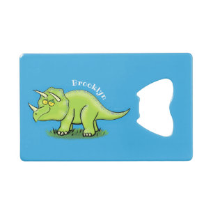 Cute happy green triceratops dinosaur cartoon kredietkaart flessenopener