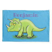 Cute happy green triceratops dinosaur cartoon kussensloop (Achterkant)