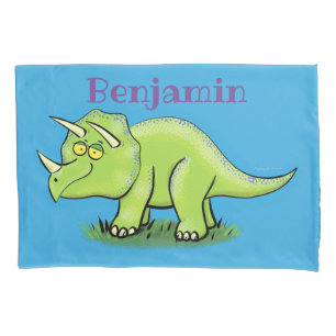 Cute happy green triceratops dinosaur cartoon kussensloop