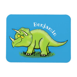 Cute happy green triceratops dinosaur cartoon magneet