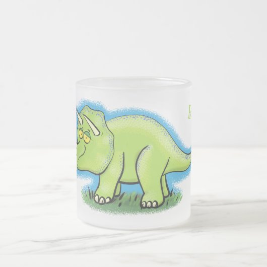 Cute happy green triceratops dinosaur cartoon matglas koffiemok (Center)