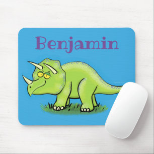Cute happy green triceratops dinosaur cartoon muismat