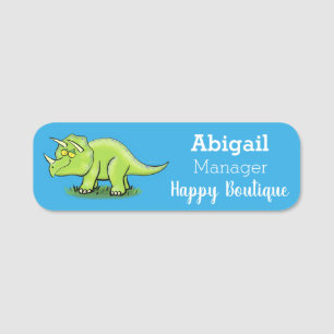 Cute happy green triceratops dinosaur cartoon naamplaatje