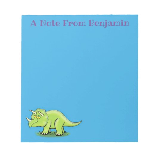 Cute happy green triceratops dinosaur cartoon notitieblok (Voorkant)