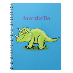 Cute happy green triceratops dinosaur cartoon notitieboek