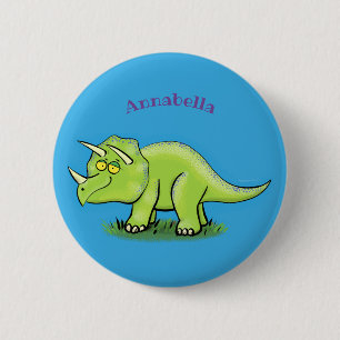 Cute happy green triceratops dinosaur cartoon ronde button 5,7 cm