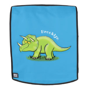 Cute happy green triceratops dinosaur cartoon rugtassen