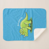 Cute happy green triceratops dinosaur cartoon sherpa deken (Voorkant (horizontaal))