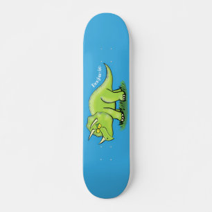 Cute happy green triceratops dinosaur cartoon skateboard