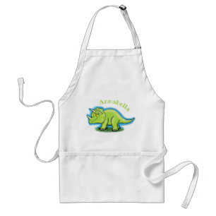 Cute happy green triceratops dinosaur cartoon standaard schort