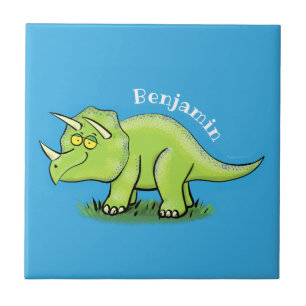 Cute happy green triceratops dinosaur cartoon tegeltje