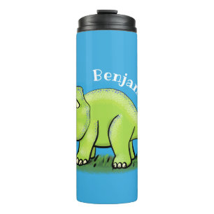 Cute happy green triceratops dinosaur cartoon thermosbeker