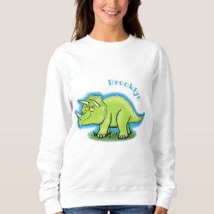 Cute happy green triceratops dinosaur cartoon trui