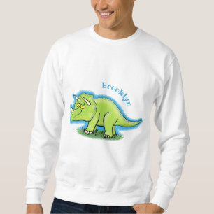 Cute happy green triceratops dinosaur cartoon trui