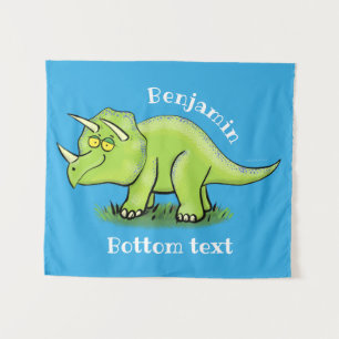 Cute happy green triceratops dinosaur cartoon wandkleed
