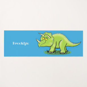 Cute happy green triceratops dinosaur cartoon yogamat