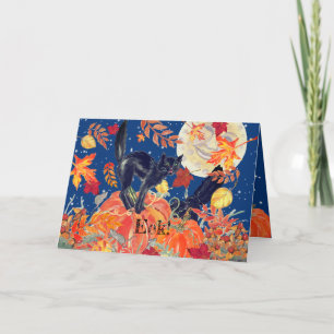 Cute Happy Halloween Cat Mouse Moon Pumpkin Kind Kaart