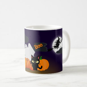 Cute Happy Halloween Pumpkin en Black Cat Koffiemok