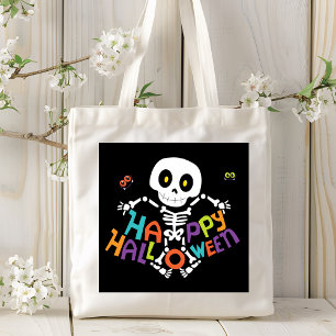 Cute Happy Halloween Skeleton Tote Bag