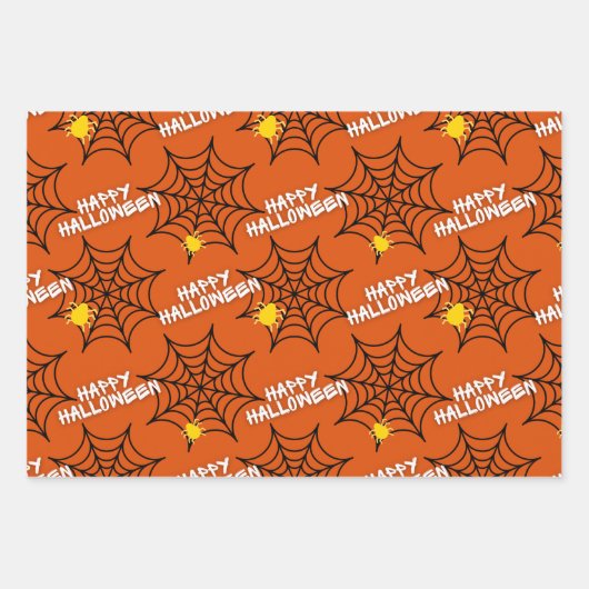 Cute Happy Halloween Spider Web Pattern Inpakpapier Vel (Voorkant 3)