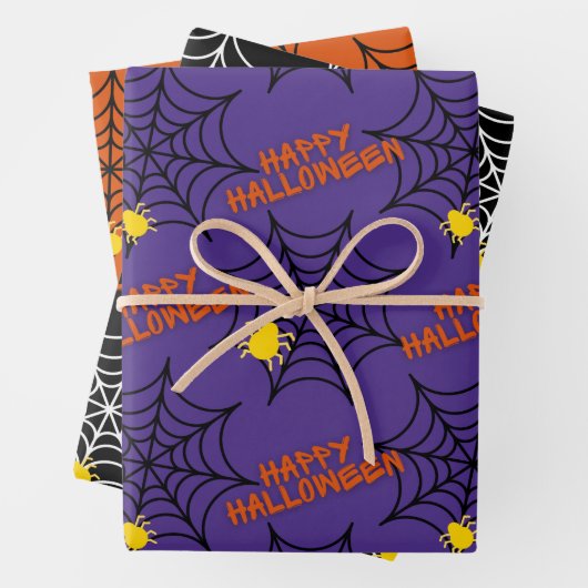 Cute Happy Halloween Spider Web Pattern Inpakpapier Vel (In situ)