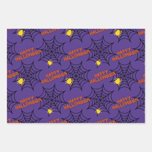 Cute Happy Halloween Spider Web Pattern Inpakpapier Vel (Voorkant)