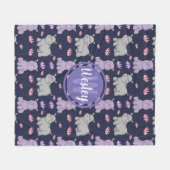 Cute Happy Hippos en Flowers Monogram Fleece Deken (Voorkant (Horizontaal))