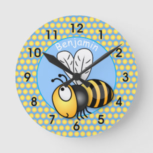 Cute happy hommble bee cartoon illustration ronde klok
