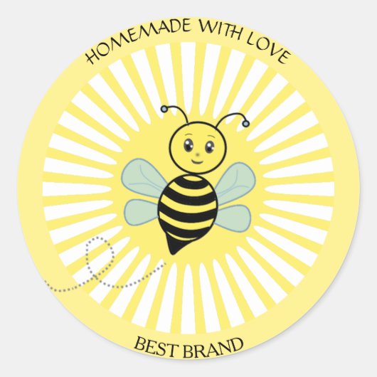 Cute Happy Honeybee Jar Label & Sun Rays Homemade (Voorkant)