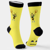 Cute Happy Honeybee op zwarte en gele Crew Socks Sokken (Gebogen)