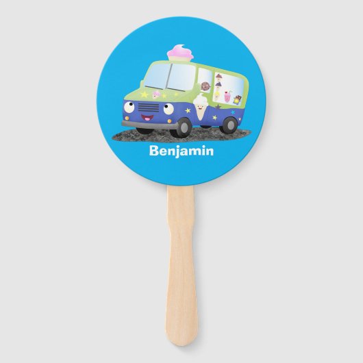 Cute happy ice roomtruck cartoon handwaaier (Voorkant)