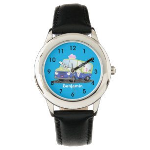 Cute happy ice roomtruck cartoon horloge