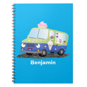 Cute happy ice roomtruck cartoon notitieboek