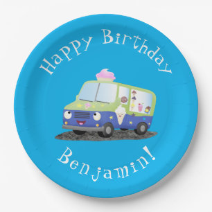 Cute happy ice roomtruck cartoon papieren bordje