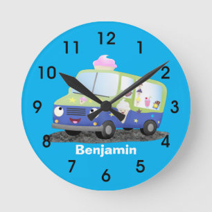 Cute happy ice roomtruck cartoon ronde klok