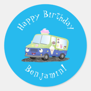 Cute happy ice roomtruck cartoon ronde sticker