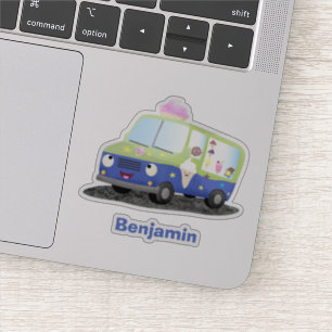Cute happy ice roomtruck cartoon sticker