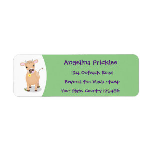 Cute happy jersey koe and flower cartoon etiket