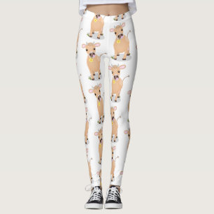 Cute happy jersey koe and flower cartoon leggings