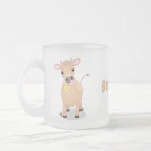 Cute happy jersey koe and flower cartoon matglas koffiemok