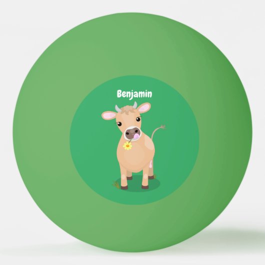 Cute happy jersey koe and flower cartoon pingpongballen (Voorkant)