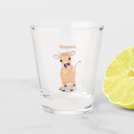 Cute happy jersey koe and flower cartoon shot glas (Voorkant)