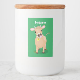 Cute happy jersey koe and flower cartoon voedselcontainer etiket