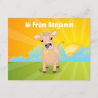Cute happy jersey koe and flower sunrise cartoon