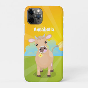 Cute happy jersey koe and flower sunrise cartoon iPhone 11 pro hoesje