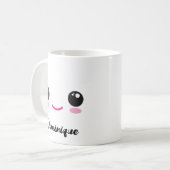 Cute Happy Kawaii Face - Nom Personnalisable Mug (Devant gauche)